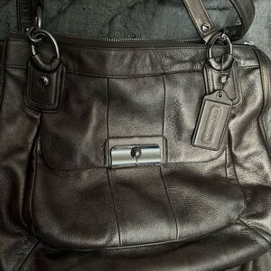 Coach emerald green and Metallic Leather Bag